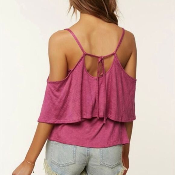O’Neill Jupiter Open Back Cold Shoulder Top Women’s Large Fuchsia - Picture 7 of 7